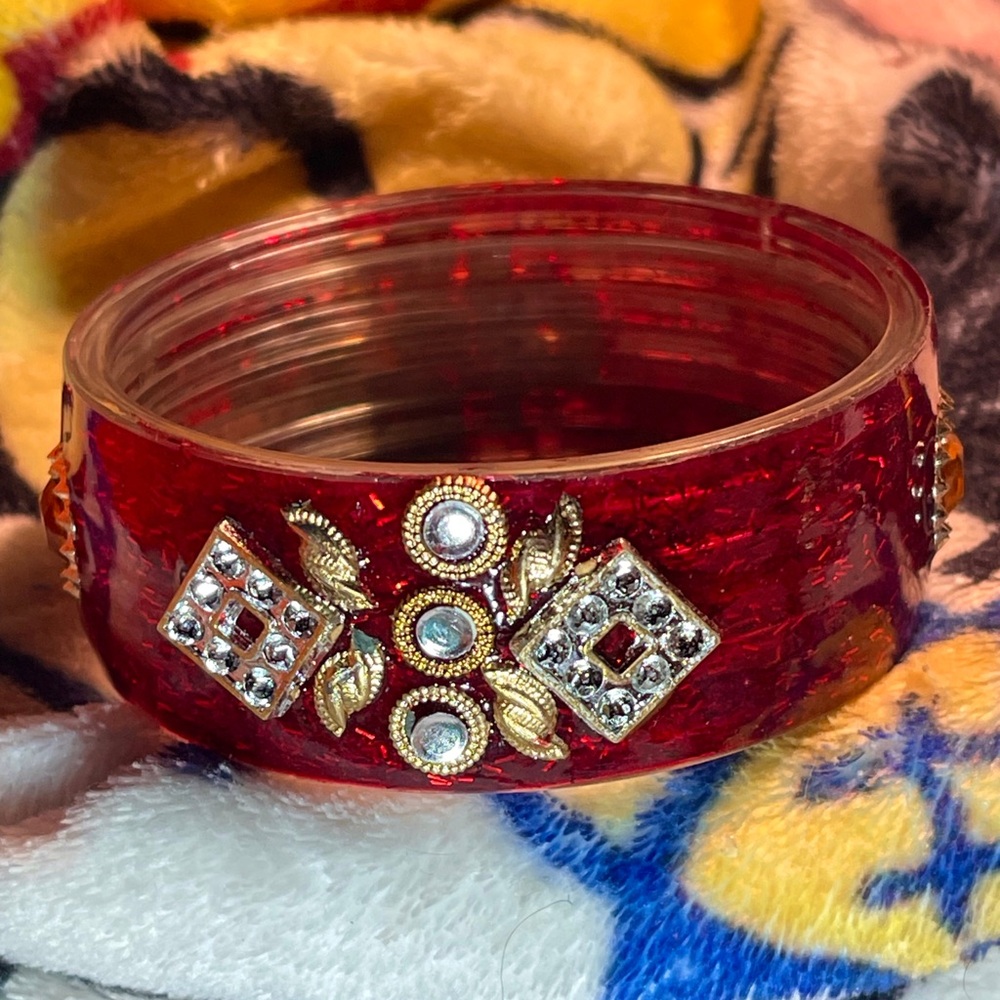 Red Crystal-Embellished Bangle Bracelet